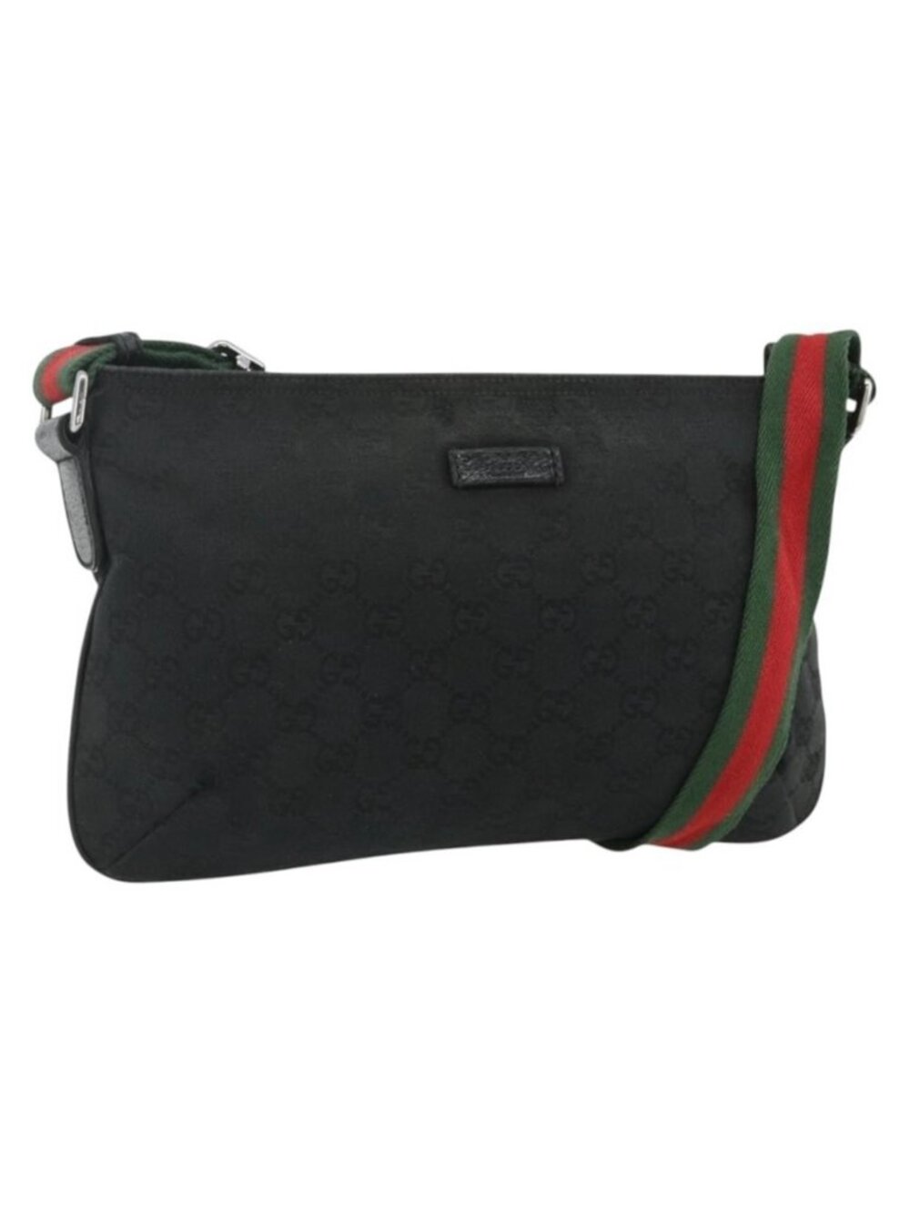 Authentic GUCCI Web Sherry Line GG Canvas Shoulder Bag Black Red Green 189749